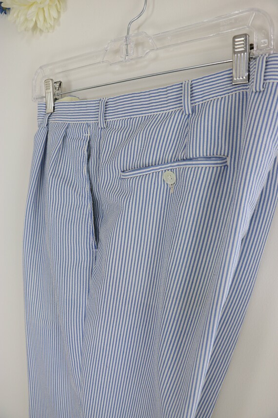 1970s Pinstriped Seersucker Summer Pants With Pock