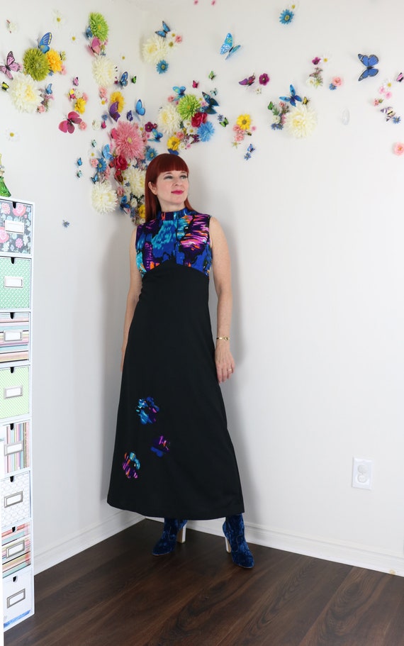 Vintage 1960s 70s Maxi Abstract Print Dress - S/M… - image 5