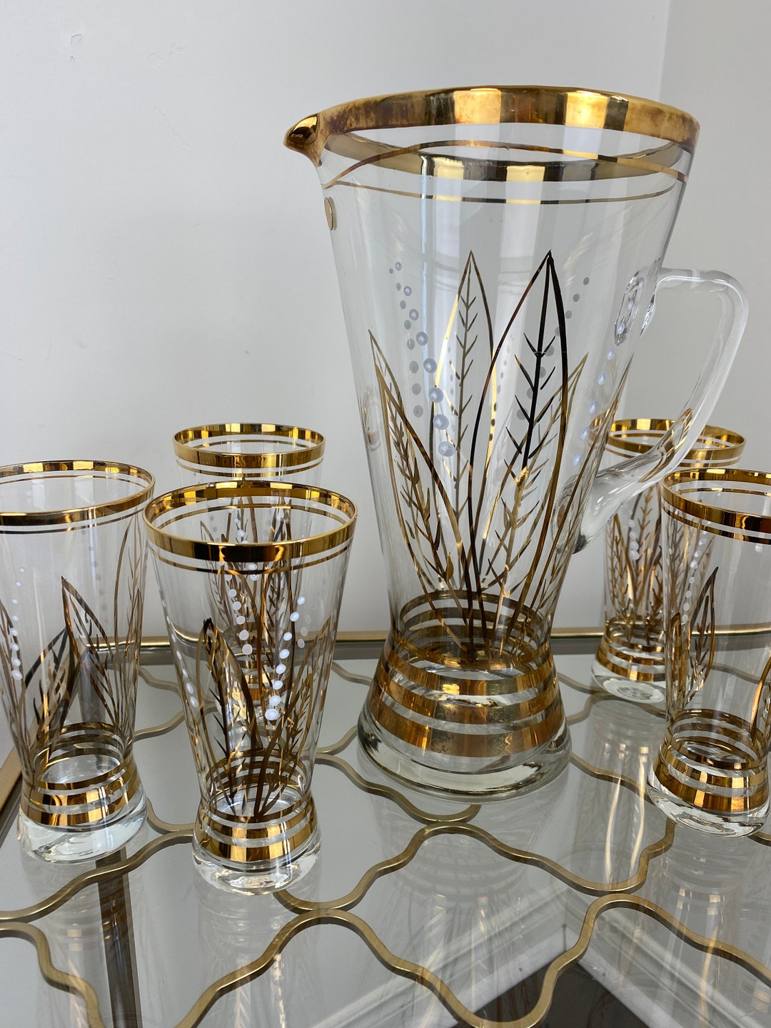 Hand Painted Pitcher And Glasses