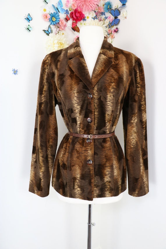 Vintage 1990s Animal Print Faux Fur Blazer Jacket 