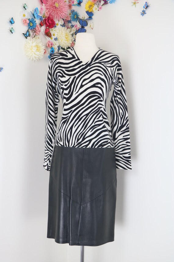 1990s Zebra Striped Sweater - Animal Print Long S… - image 1