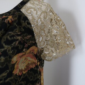 Y2K ANTHROPOLOGIE Silk Floral Lace Blouse Top Romantic Gold Metallic Evening Party Elegant Date Night Top - S/M imagen 5