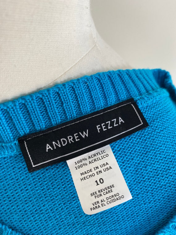 80s ANDERW FEZZA Blue Black Striped Knit Sweater … - image 9