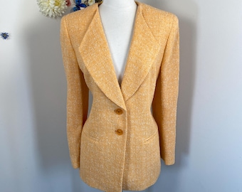 Vintage Designer Blazer 1980s LOUIS FERAUD Orange Spring Summer Preppy Mod Business Casual Corpcore Wear To Work Jacket - Large