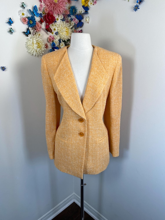 Vintage Designer Blazer 1980s LOUIS FERAUD Orange Spring Summer Preppy Mod Business Casual Corpcore Wear To Work Jacket - Large