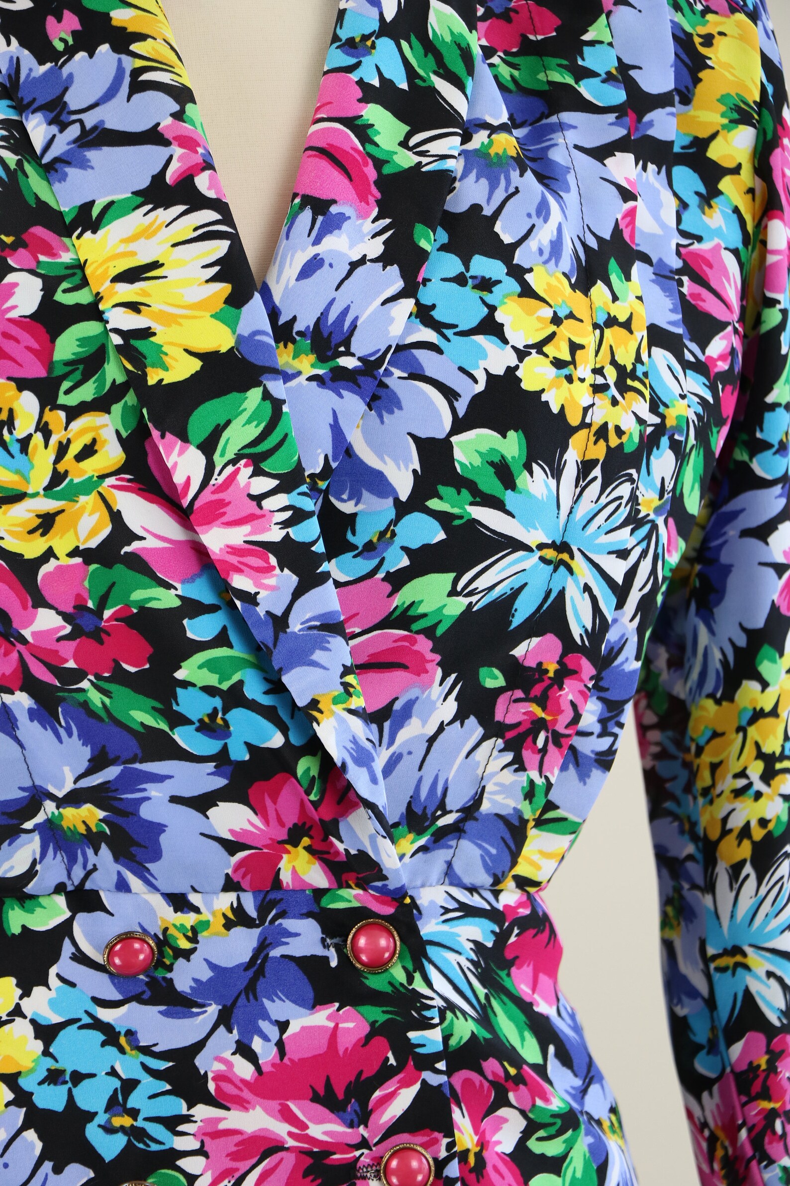 80s Does 1940s Blazer Floral Blazer Double Breasted Long - Etsy