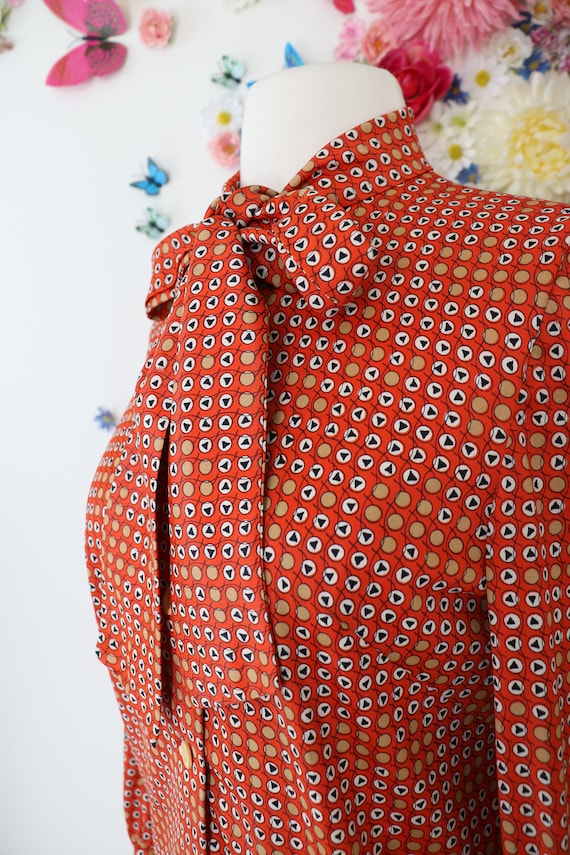 Vintage 60s 70s Polka Dot Pussy Bow Secretary Blou