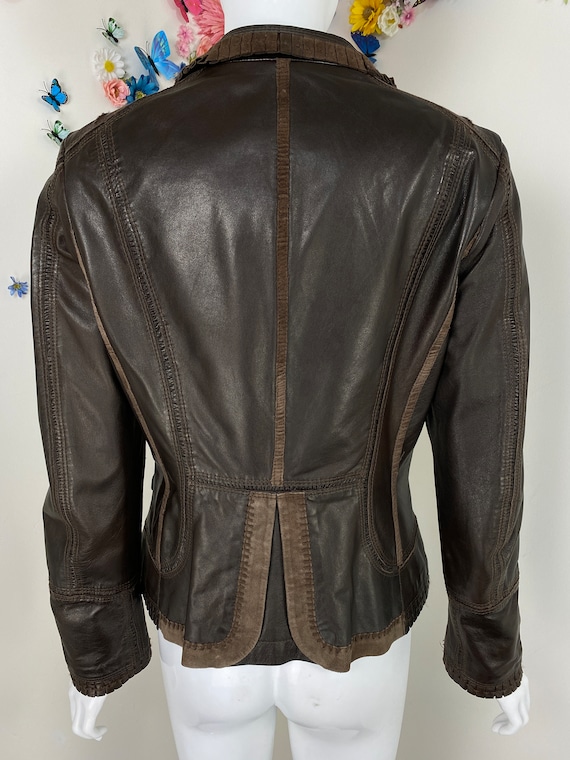 Patchwork Leather Jacket Y2K Dark Brown Fall Jack… - image 9
