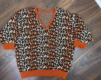 80s Leopard Animal Print Sweater Lurex Jumper - Vintage 1980s EDITIONS Acrylic Statement Sweater - Fall Winter Pullover - Medium