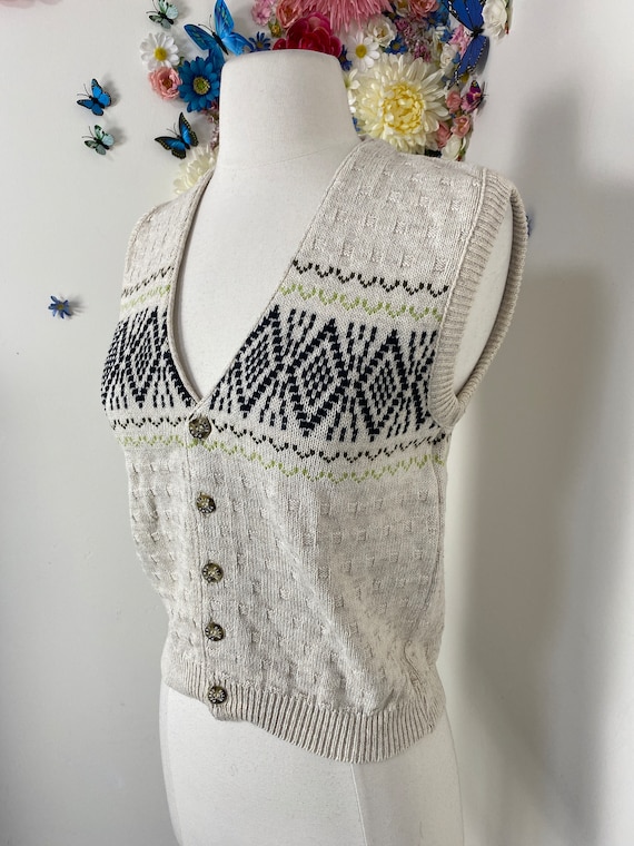90s Fair Isle Knit Sweater Vest Waistcoat - Vinta… - image 4