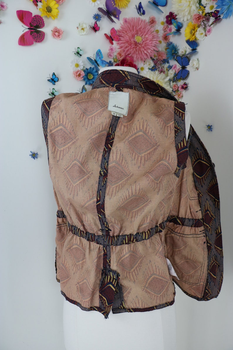 Vintage Vest ANTHROPOLOGIE ELEVENSES Safari Vest Jacket Tribal Print Fall Vest Jacket Businesscore Boho Vest - Small image 10