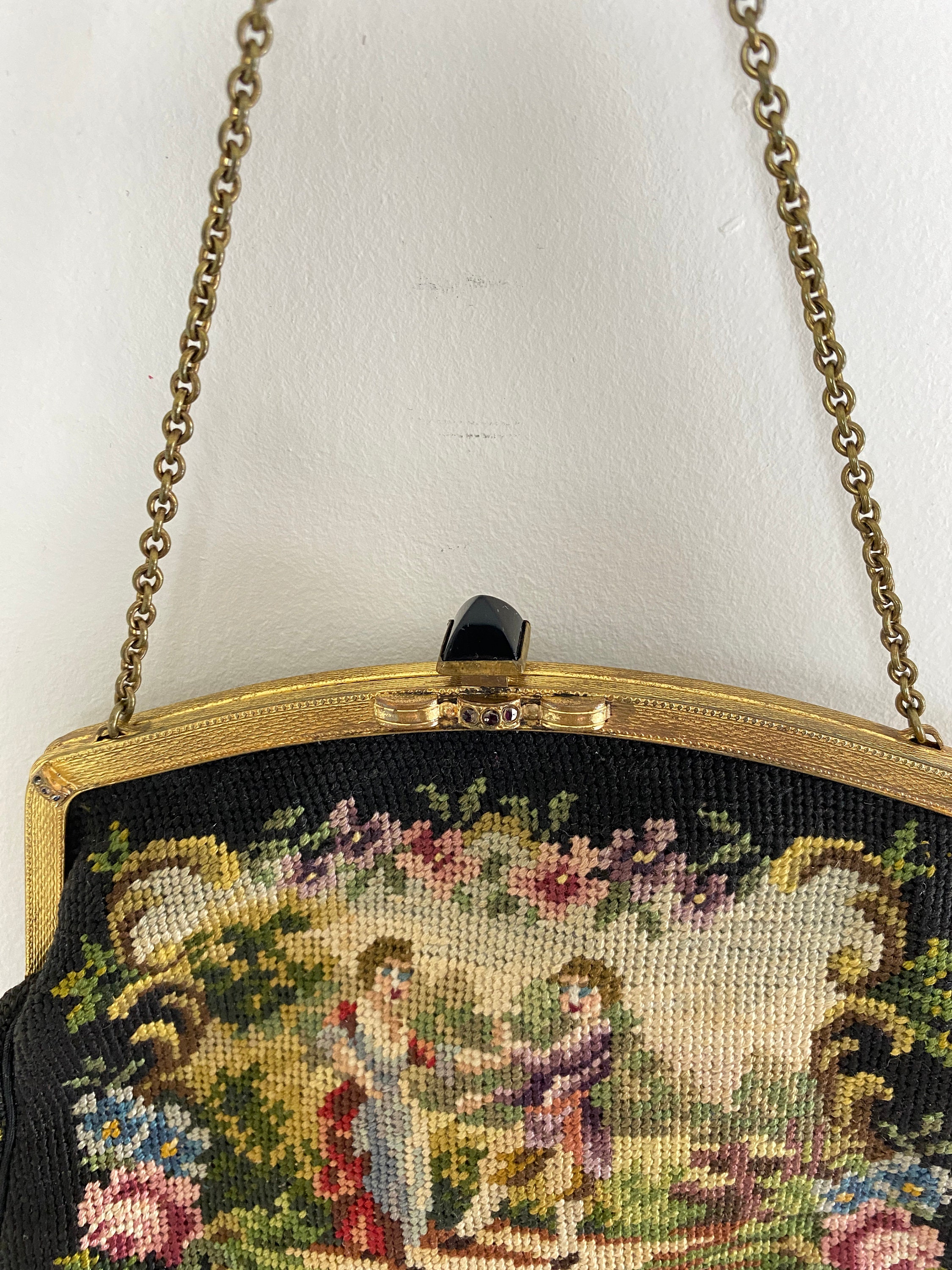 30s Petit Point Purse with Ornate Enamel Frame – THE WAY WE WORE