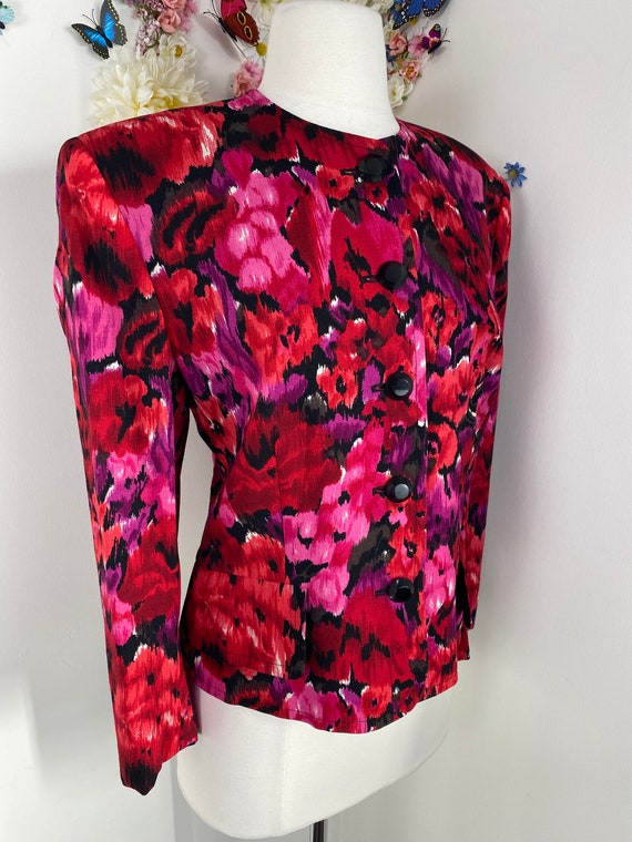 90s Floral JAEGER Blazer Jacket - Vintage 1990s R… - image 7