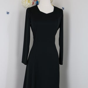 1970s Black Skater Dress Small SEARS Long Sleeve LBD Little Black Dress Vintage Day Dress Wear To Work image 4