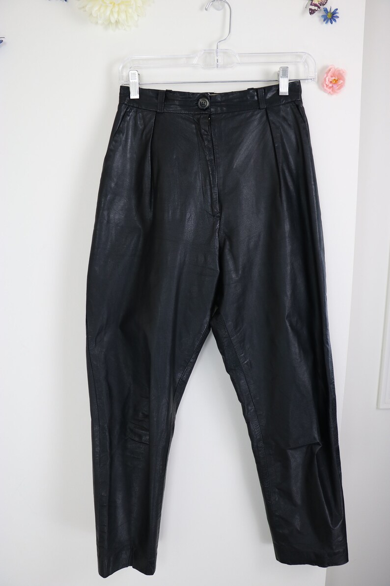 Vintage 80s Black Leather Pants 1980s Tapered Leg Leather - Etsy Canada