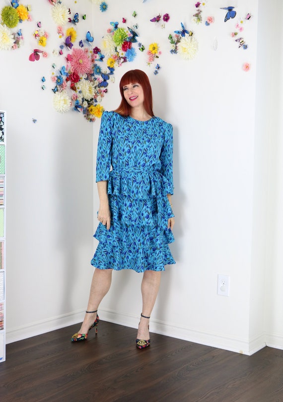 1980s Dress - Vintage Floral Tiered Dress - ORITE