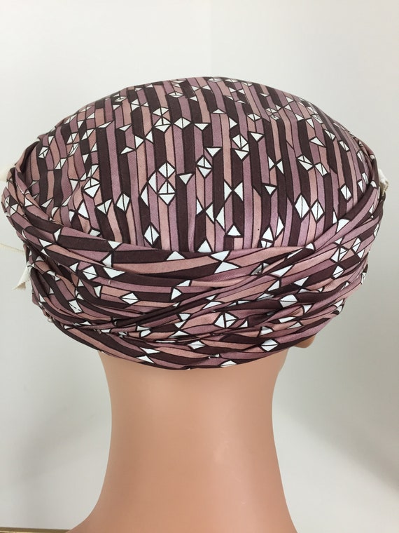 1950s Vintage Brown Pillbox Silk Turban Hat - 50s… - image 9