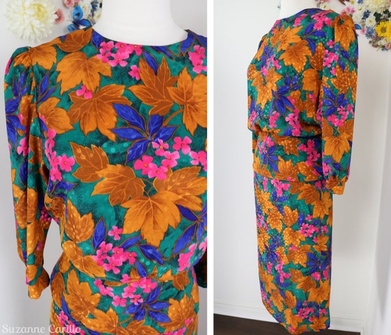 Vintage 80s Does 40s Floral Dress Skirt Suit - 19… - image 7