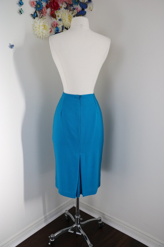 Vintage 80s 90s Blue Pencil Skirt - Small 27" Acc… - image 8