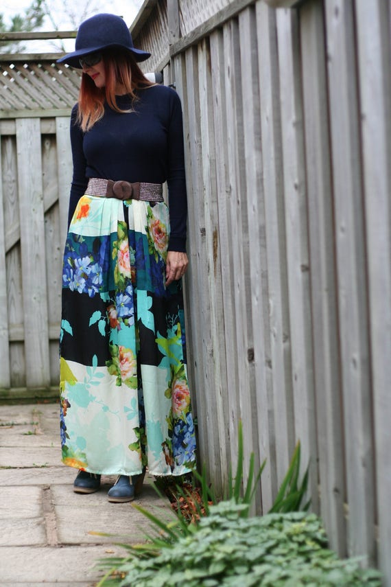 1990s Skirt Floral Maxi Skirt Full Skirt Pleated | Etsy