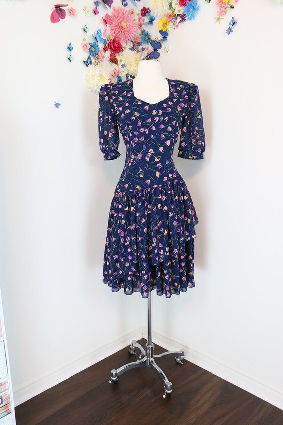 Vintage 1980s Secretary Dress - Tiered Ruffle Hem… - image 2