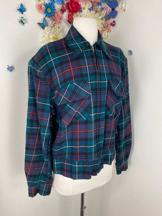 30s 40s Plaid Wool Bomber Jacket With Pockets - V… - image 6