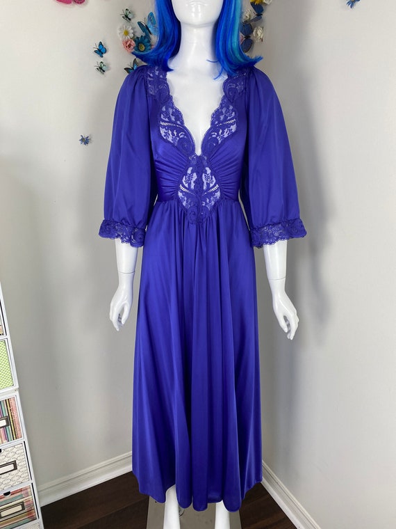 OLGA Purple Lace Nightgown Lingerie Negligee - Vi… - image 1