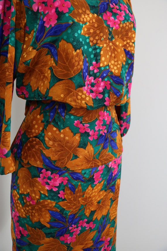 Vintage 80s Does 40s Floral Dress Skirt Suit - 19… - image 5