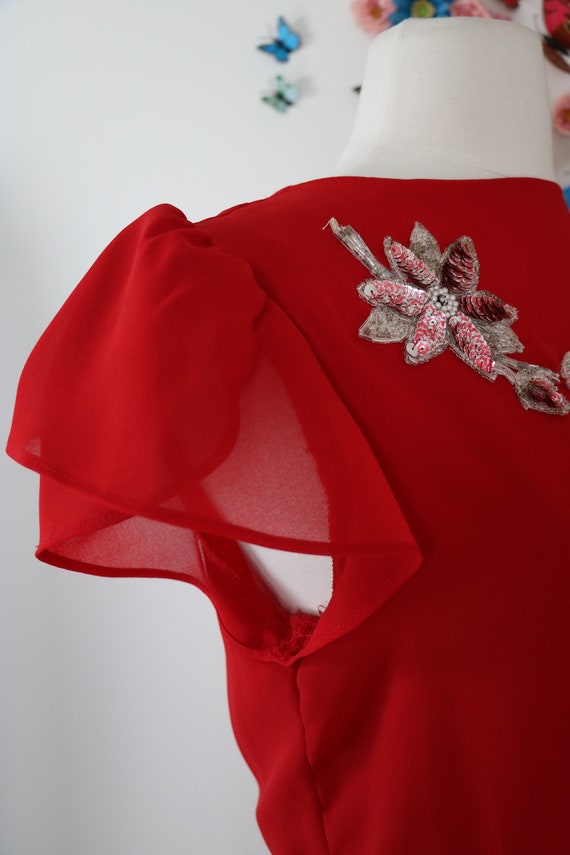 70s 80s TOBI Red Sequin Evening Dress - Vintage 1… - image 7