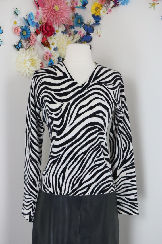 1990s Zebra Striped Sweater - Animal Print Long S… - image 3