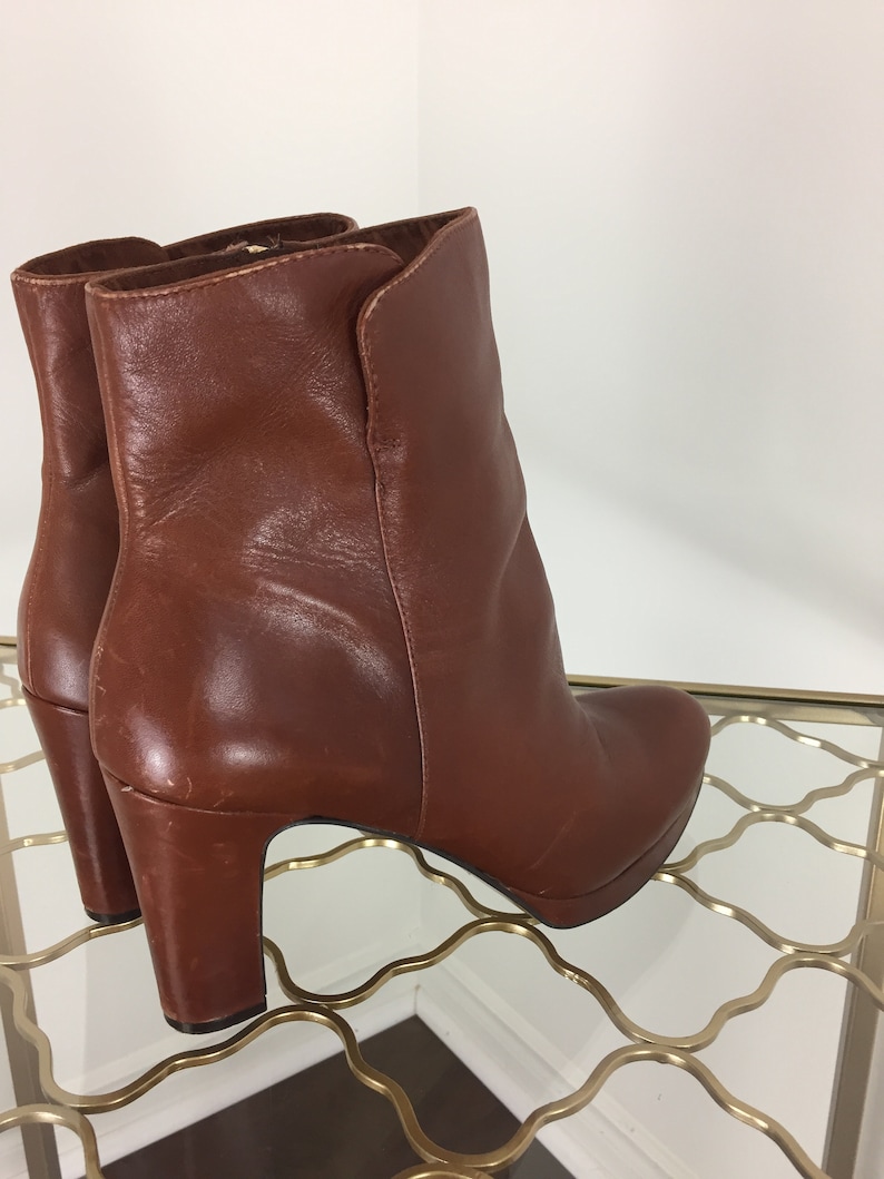 .5 Platform Block Heel 1990s Brown Leather Platform Booties Size 9 US 3.5 High Heel NINE WEST Boho Boots