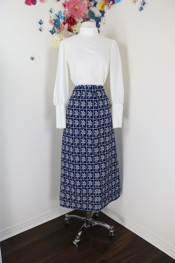 Vintage 60s 70s Maxi Prairie Skirt - 1970s Blue W… - image 2