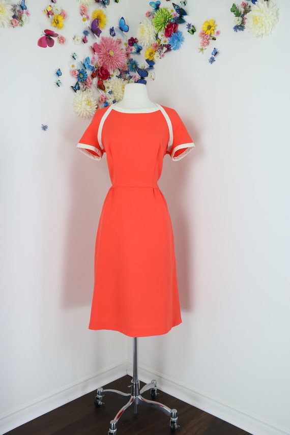 60s 70s Vintage Dress - Orange Cream Mod Scooter D