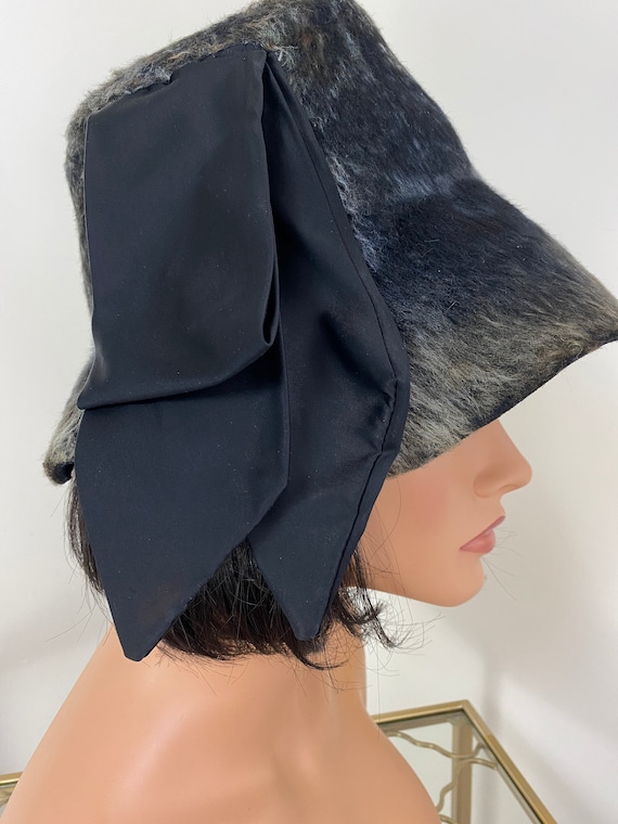 Vintage Faux Fur Hat 50s 60s TERESA CHAPEAU Boho Felt Bucket  display picture 1