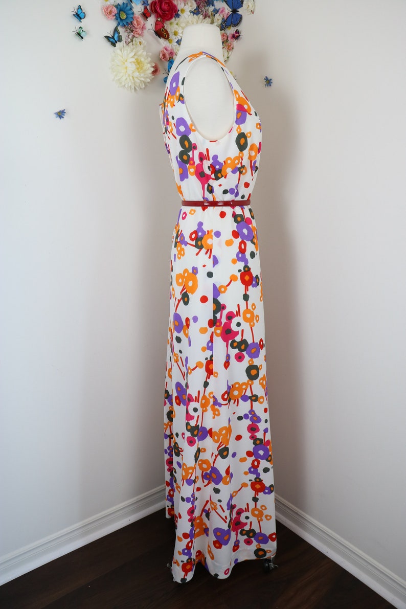 70s Abstract Floral Maxi Dress Vintage 1970s Boho Summer Maxi Dress L/XL image 5