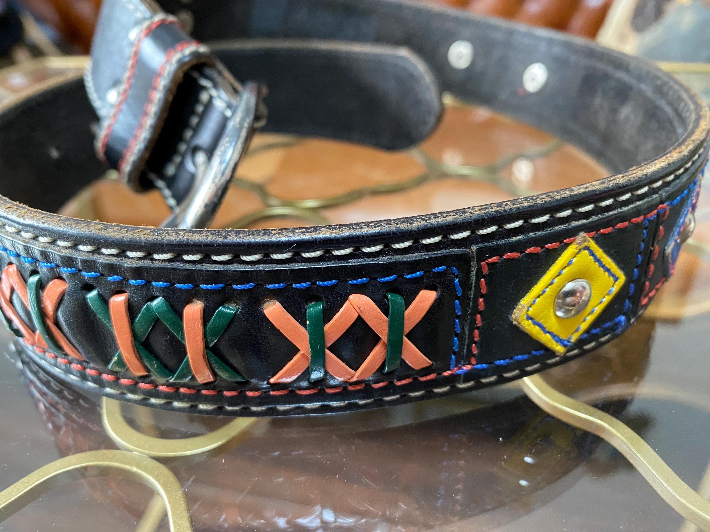 Western Belt Vintage Boho Black Leather GAP Studded Braided  display picture 2
