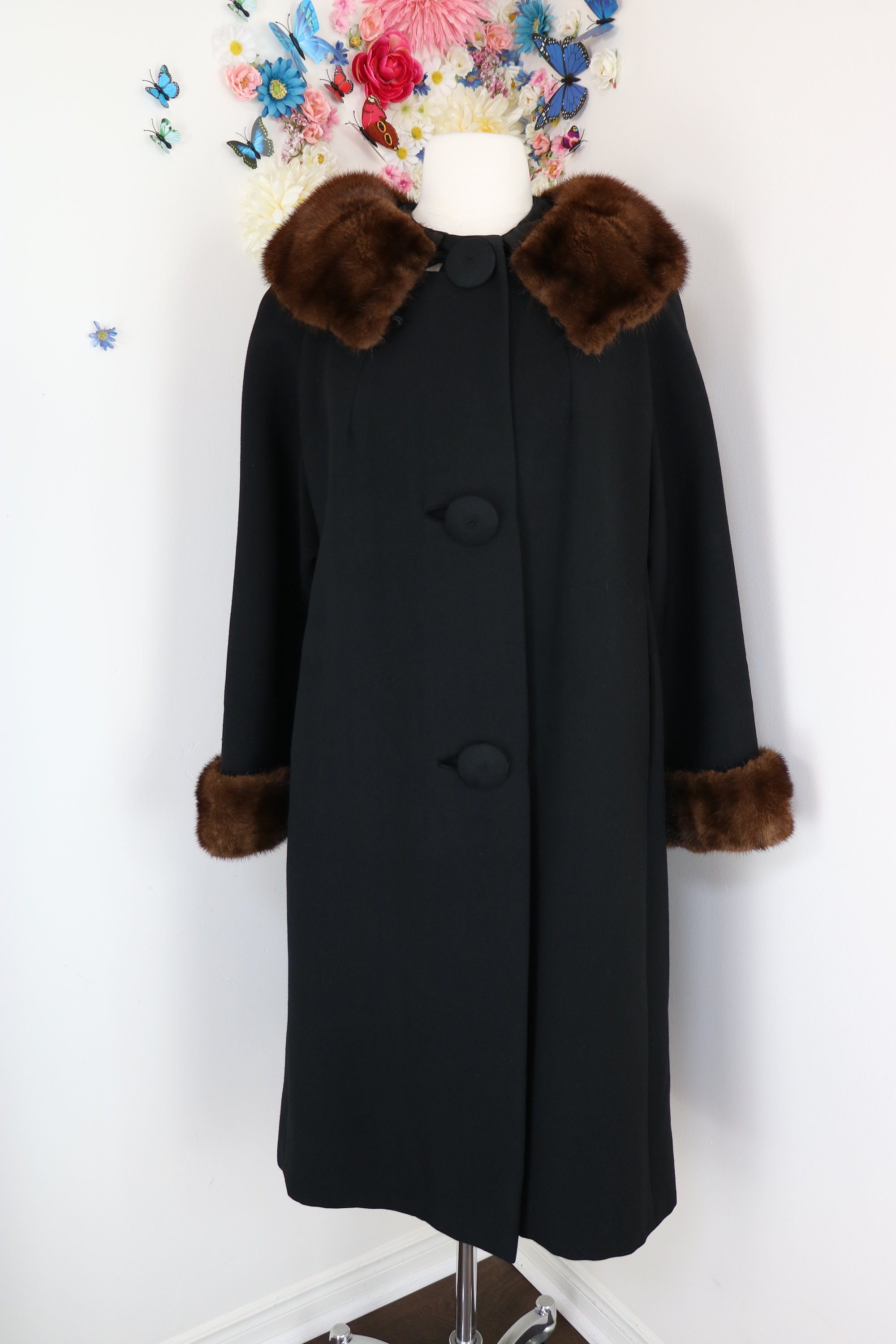 Vintage 50s 60s Vintage Black Fur Trim Coat 1950s 1960s Fur - Etsy