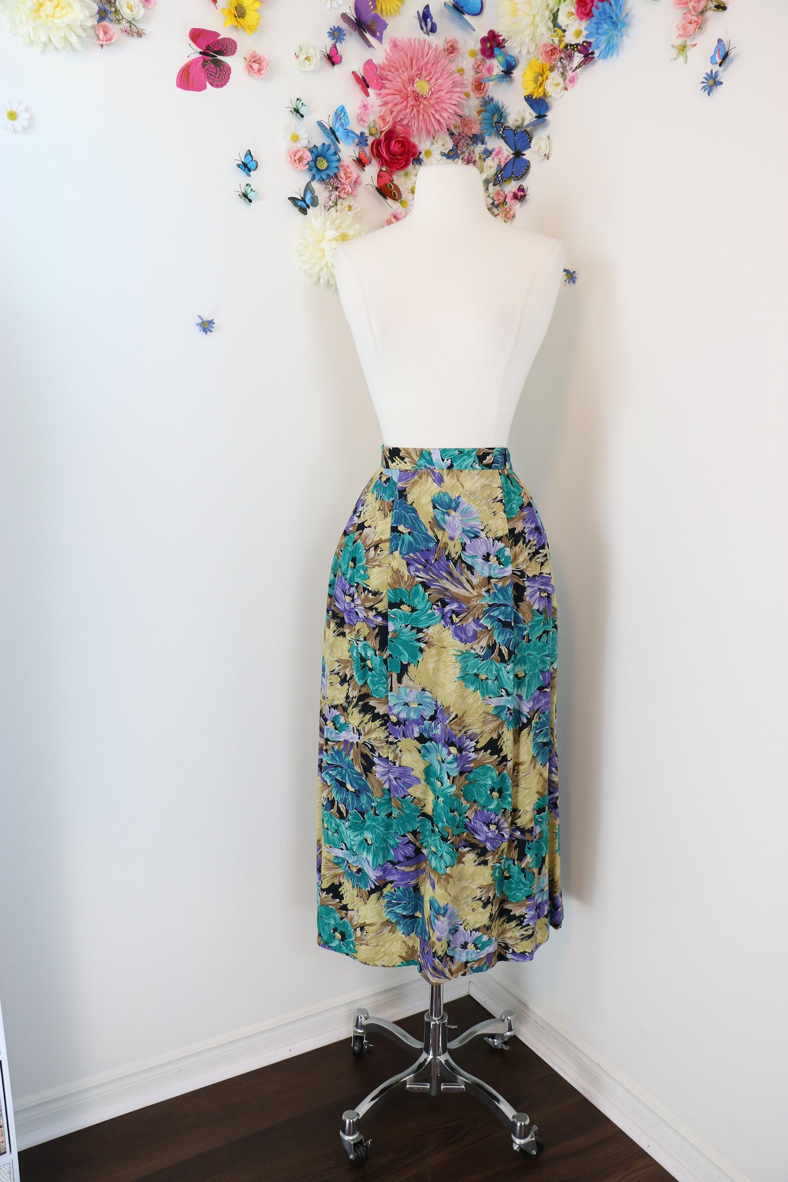 Vintage 80s Floral Midi Summer Skirt