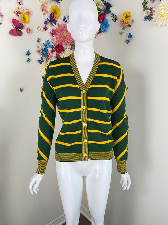 Green Yellow College Style Cardigan Sweater - Col… - image 2
