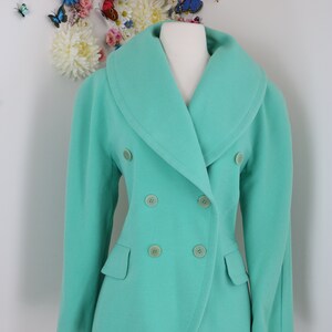 1980s Vintage ESCADA Designer Blazer Double Breasted Jacket Pastel Mint Green Angora Wool Cashgora 38 EU S/M US Classic Timeless image 2