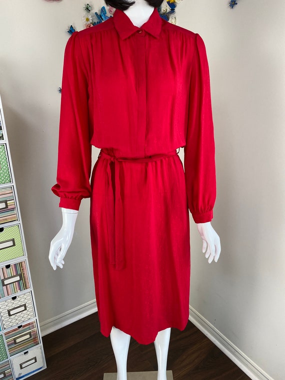 90s Red Silk Shirt Dress With Pockets - Vintage 1… - image 4