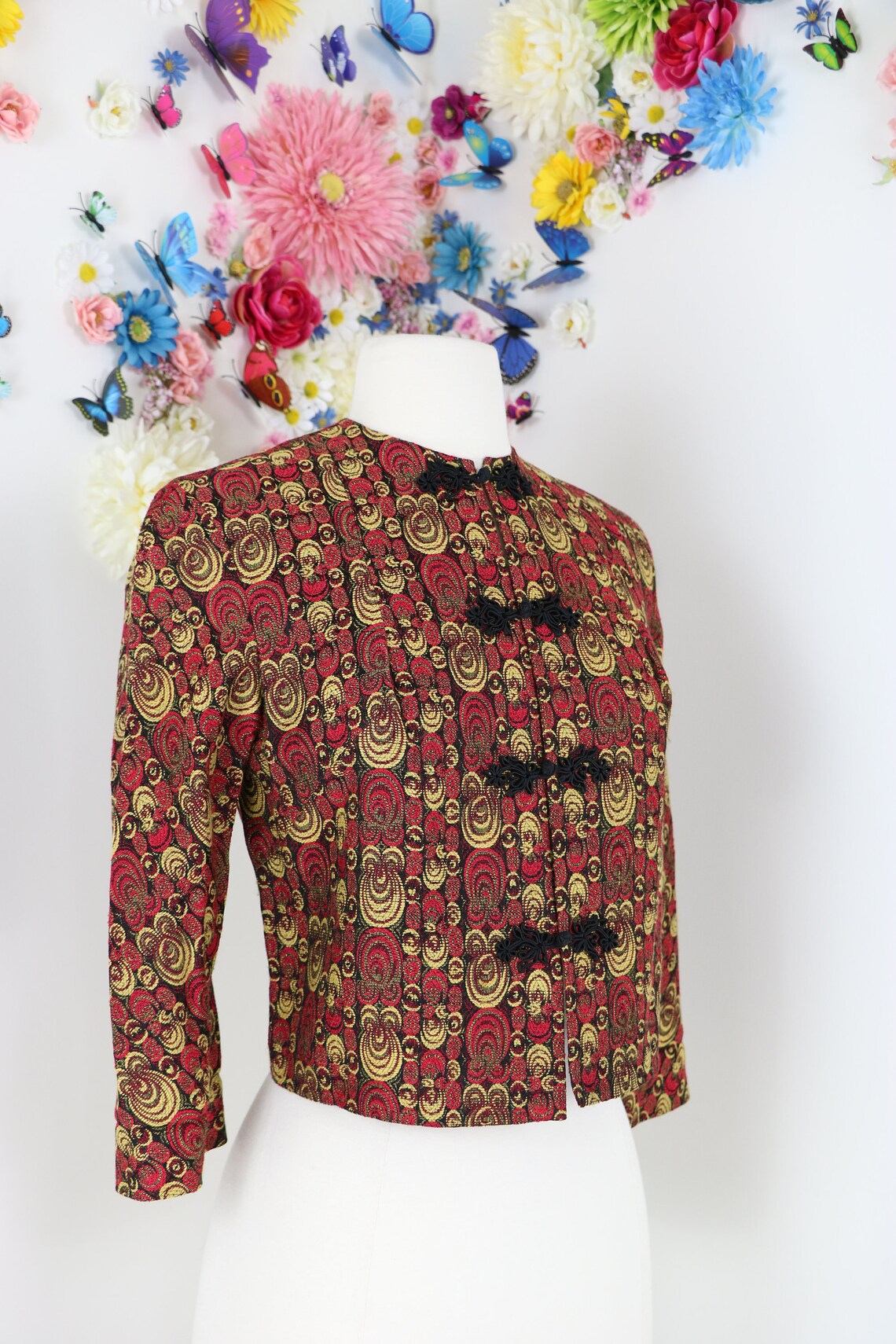 1980s Chinese Asian Jacket Cropped 3/4 Sleeve Frog Clasp - Etsy