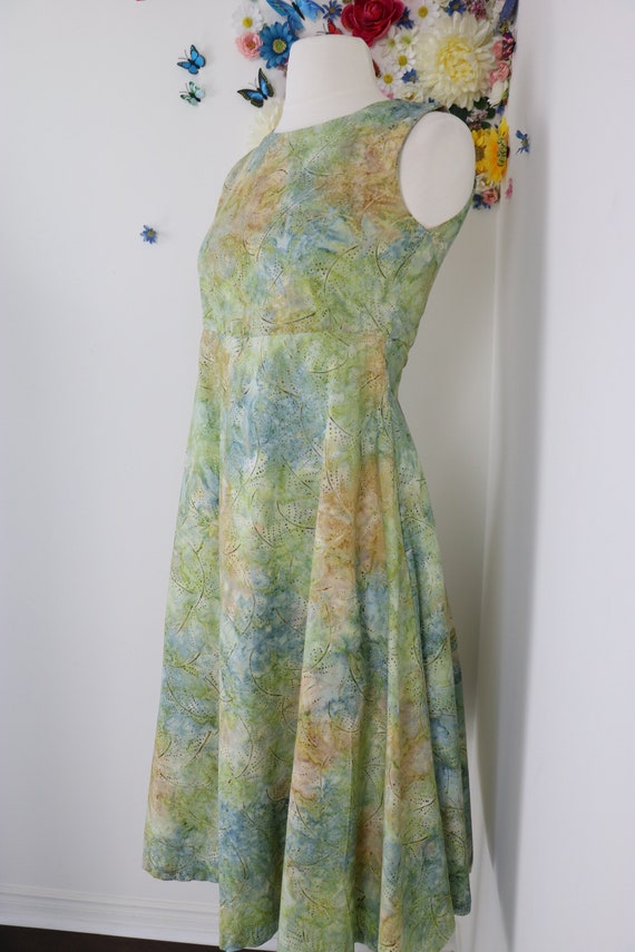 1970s Vintage Cotton Midi Dress - XS/S - Watercol… - image 4