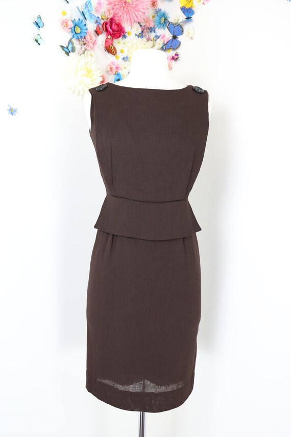 Vintage 1940s 50s Peplum Wiggle Dress - Dark Brow… - image 3