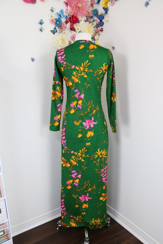 70s Floral Maxi Dress - Vintage 1970s KAYSER Green Dr… - Gem