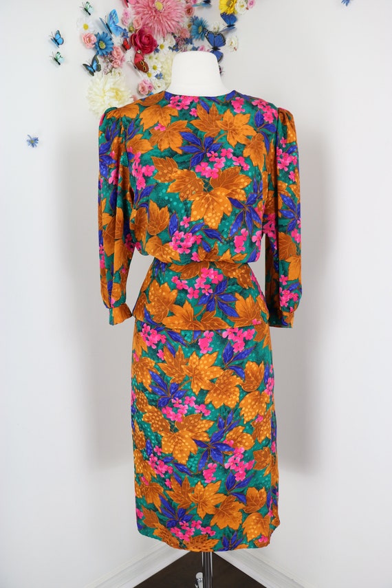 Vintage 80s Does 40s Floral Dress Skirt Suit - 19… - image 1