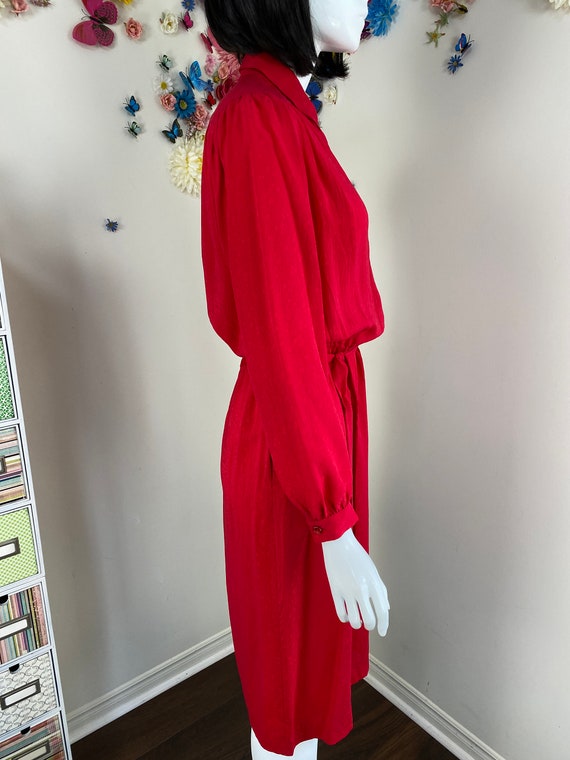 90s Red Silk Shirt Dress With Pockets - Vintage 1… - image 8