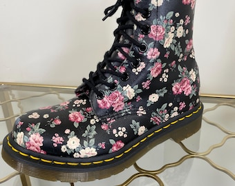 Vintage Dr. Martens Boots 1460 Pascal Floral Docs Leather Lace Up Moto Grunge 5