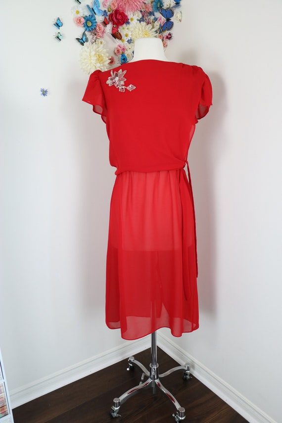 70s 80s TOBI Red Sequin Evening Dress - Vintage 1… - image 2