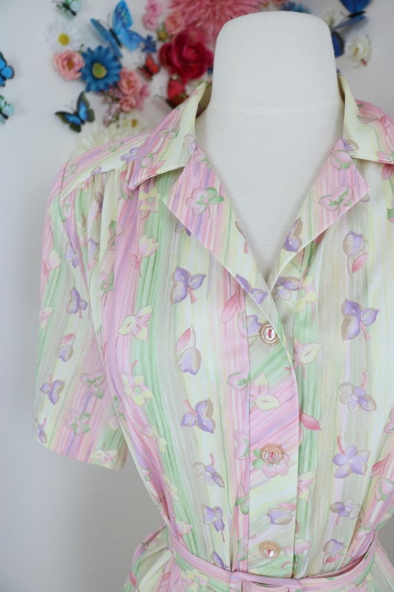 Vintage 70s Floral Pastel Day Dress - Large/XL St… - image 1